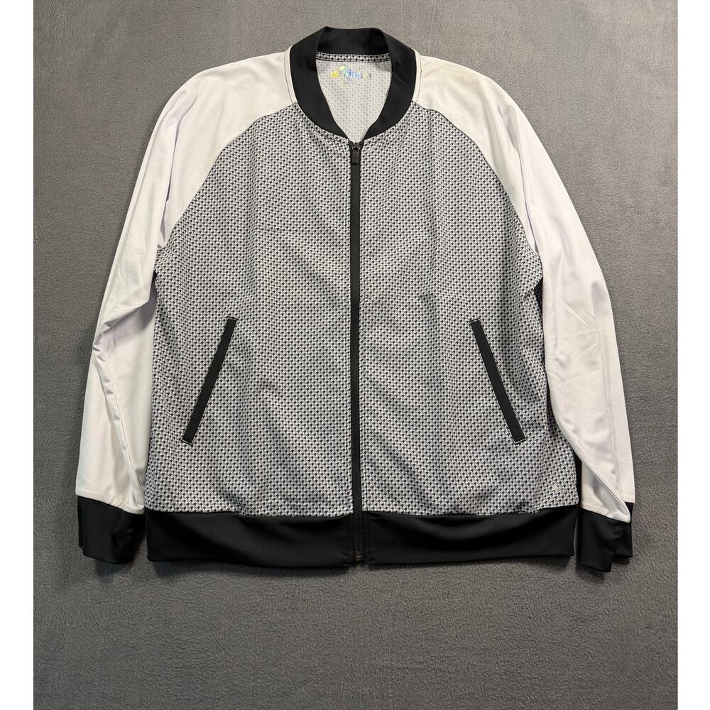 18 Birdies Womens XL Gray Houndstooth Zip Up Golf Track Bomber Jacket Active